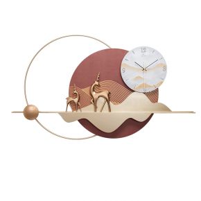 WALL DECO & CLOCK TWO DEER GOLD 120X70CM
