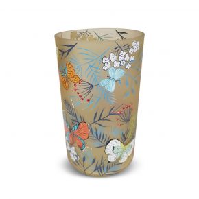 HURRICANE CANDLE HOLDER FOREST BUTTERFLY YELLOW 12X12X15CM